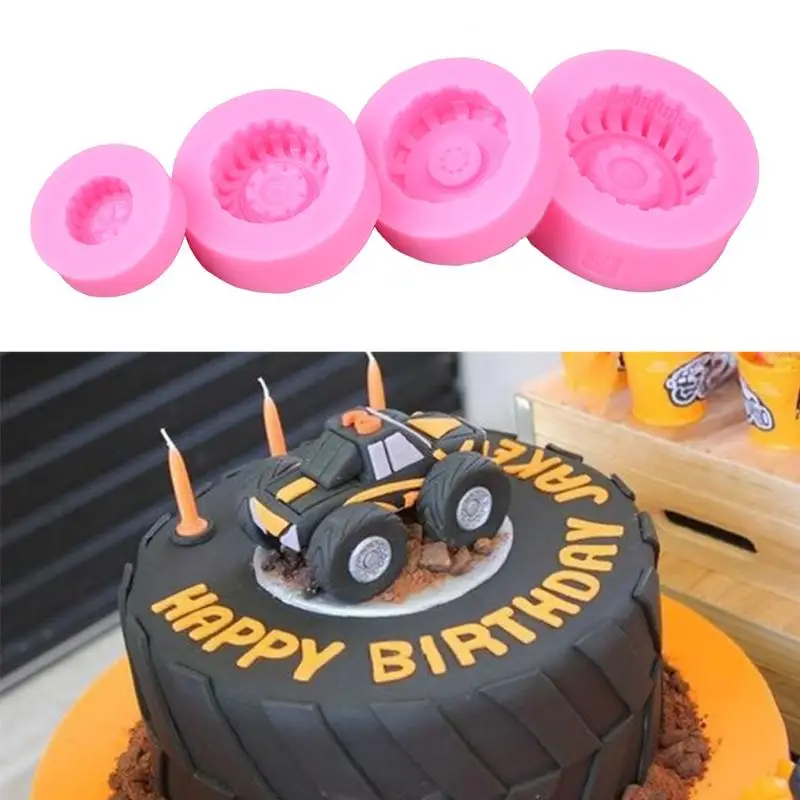 4pcs/set Food Grade Silicone Mold Tires Wheel Chocolate Cake Molds Car