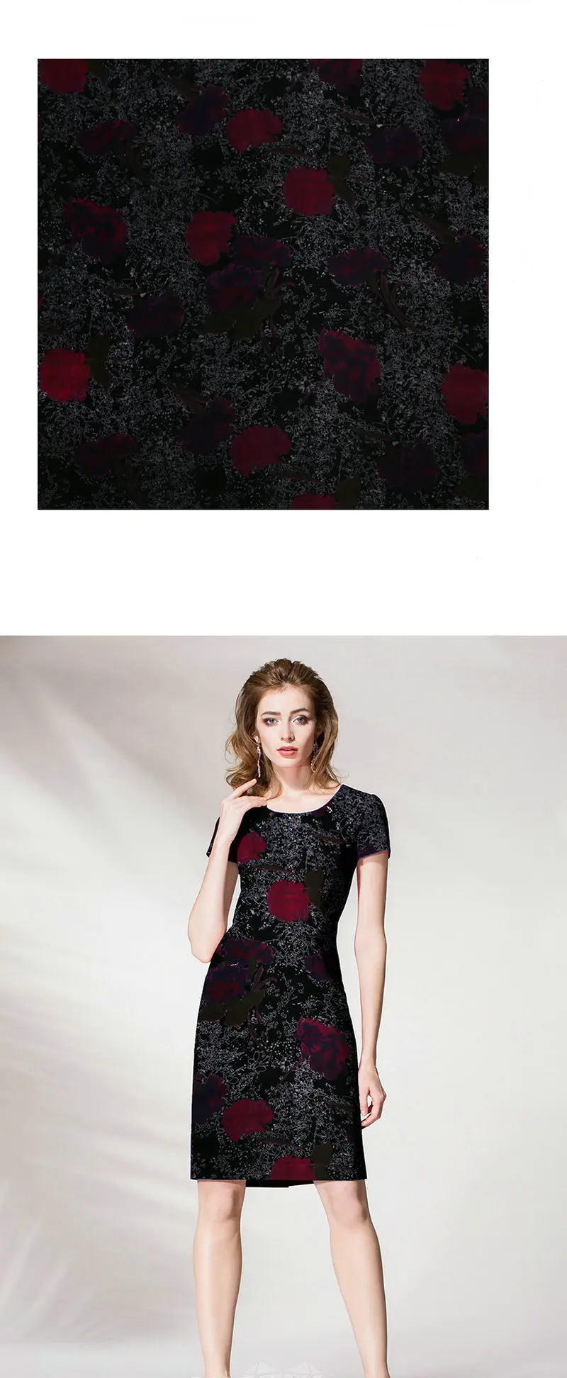 Шелковая бархатная ткань с цветочным принтом для вечернего платья