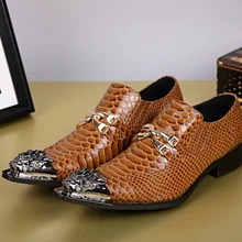 Plus Größe 38-46 Echtes Leder Schuhe Snakeskin Metall Charme männer Kleid Schuhe Abendgesellschaft Business Formale Schuhe herren Wohnungen