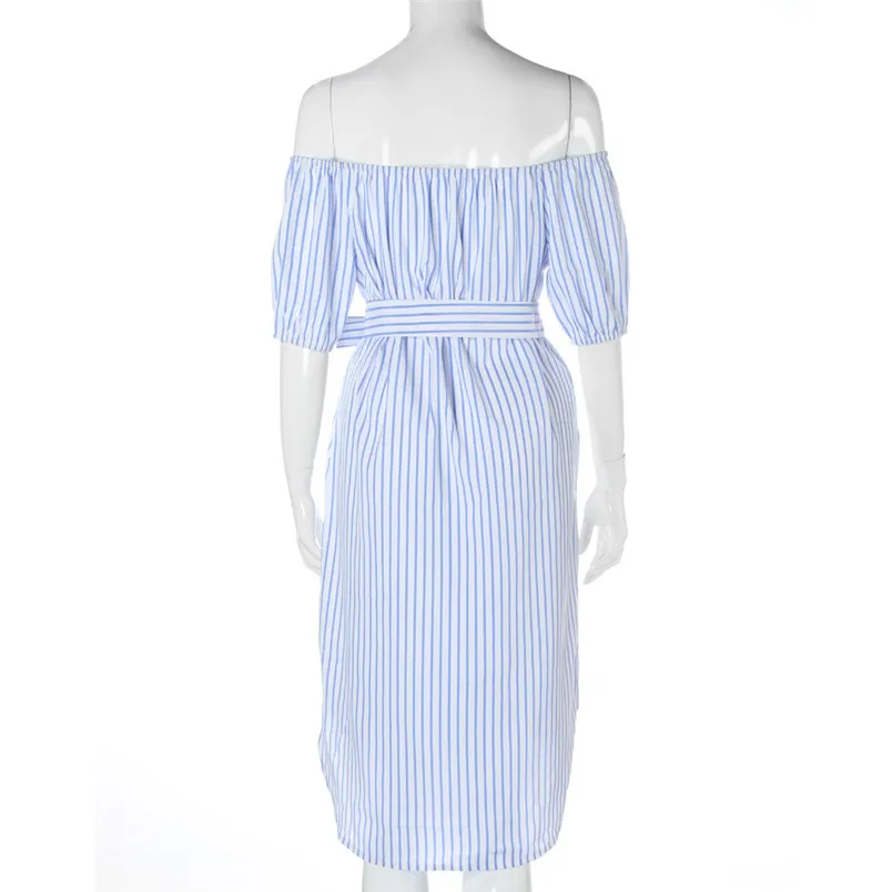 summer dresses for famele of sleeveless and knee-length white and blue striped casual elegant dress sexy dropshipping 30AT15