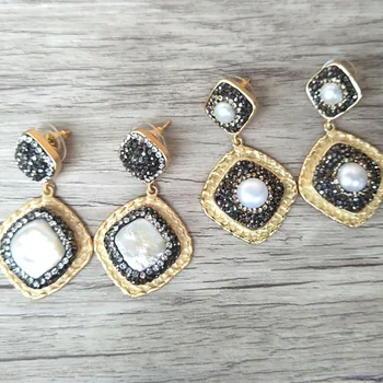 

5pair square shaped gold color pave rhinestone crystal pearl dangle earring,jewelry earrings for women ER183