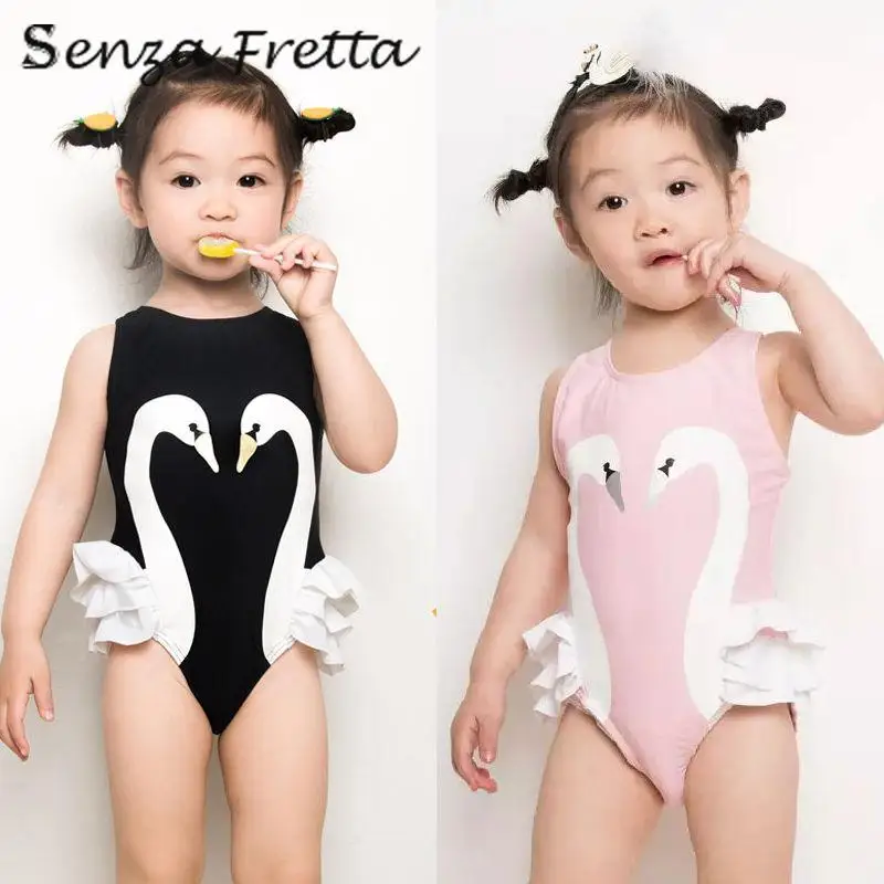 

Baby Swimwear Cute Swim Clothes Summer Girl Baby Swimsuit Black&Pink Swan Flaming Bird Swimsuit Children Swimwear Senza Fretta