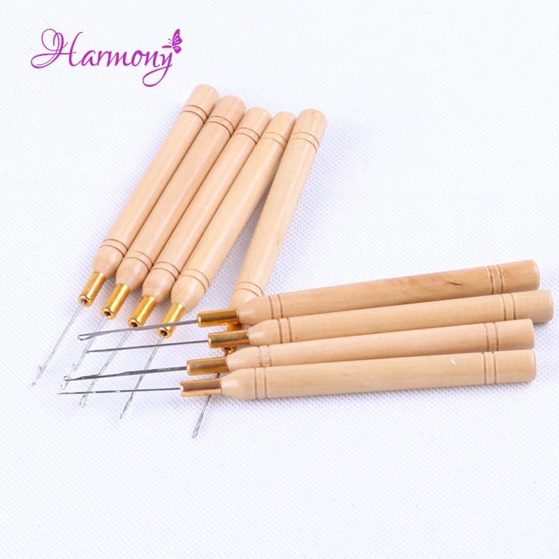 Freeshipping 8pcs/lot Wooden Handle crochet Hook Needle for linking Micro Rings/Loop Hair Extensions wig Tools | Шиньоны и парики