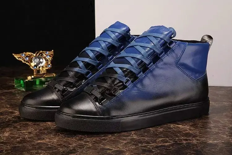 

2016 New Stylish Brand Designer Men Flat High Top Shoes Lace Up Men Luxury Outdoor Shoes Breathable