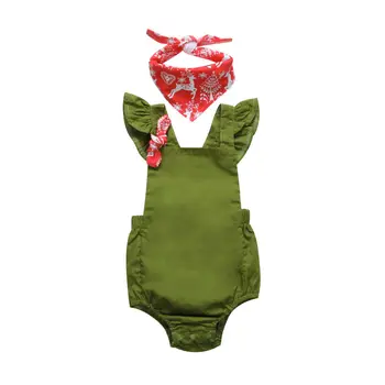 

Infant Baby Romper Kleding Solid Green Butterfly Cuff Sleeveless Jumpsuit Zomer Overall Bebe Kids Clothes 0-24M