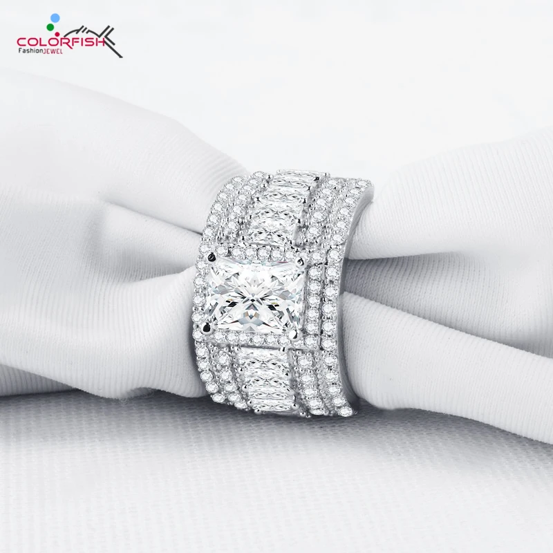

COLORFISH 925 Sterling Silver Wedding Bands Ring For Women 1.5 Carat Sona Cubic Zirconia Jewelry Party Female Finger Ring