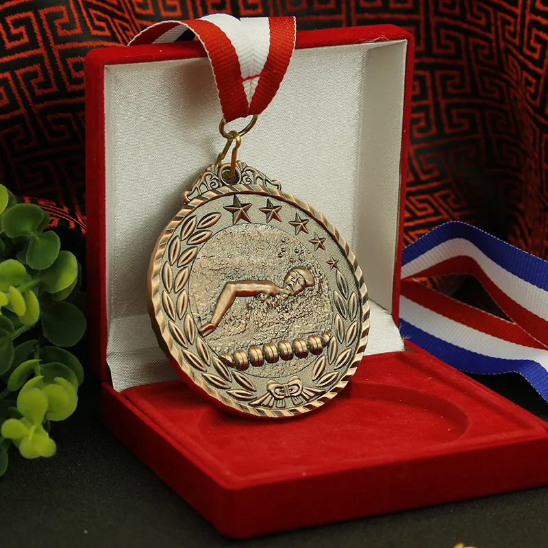 Gold Silver Bronze Swimming Medal Attractive Engraved Sterling Fob Stg 