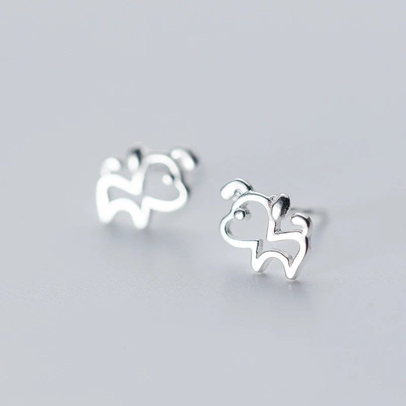 

MloveAcc 100% 925 Sterling Silver Women Jewelry Fashion Cute Tiny Hollow Dog Stud Earrings for Daughter Girls