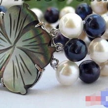 P810 3ROW 10 мм белый черный круглый пресноводных жемчужный браслет благородный стиль естественно прекрасно jewe быстрая