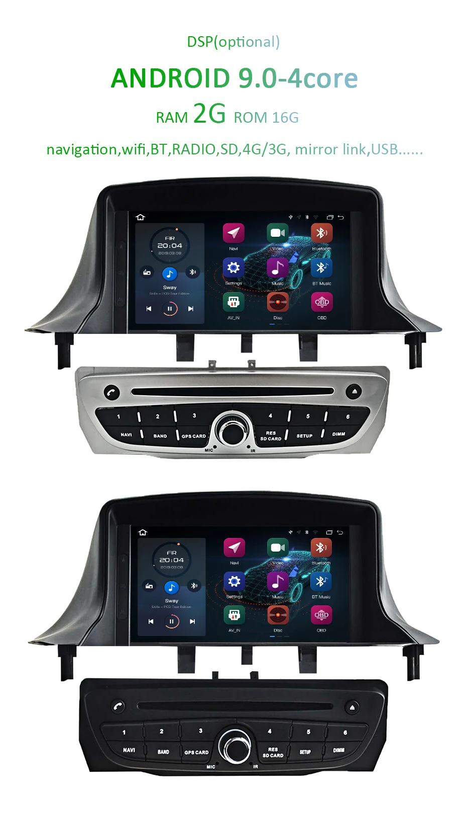 Clearance DSP AV Output Android 9.0 2 DIN DVD Player for Renault Megane 3 2009 2010 2011 2012 Fluence GPS Radio Navigation Stereos Screen 2