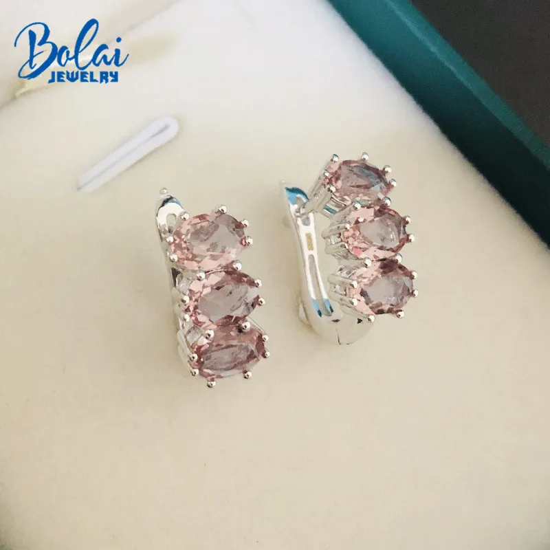 Bolai 3-stone nano diaspore stud earrings 925 sterling silver sultanit stone color change fine jewelry for women wedding gift