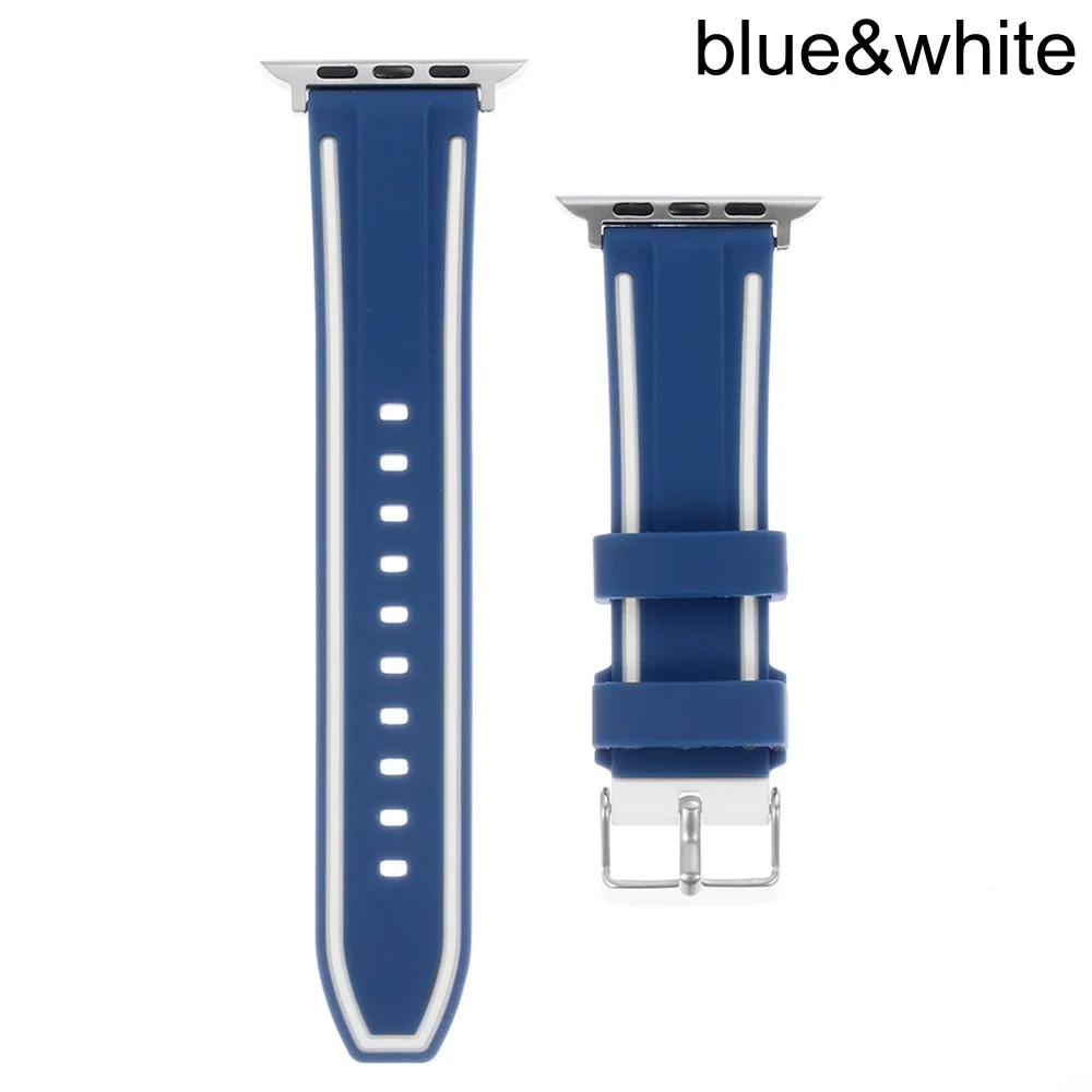 Модные силиконовые часы браслет умные часы с ремнем фитнес-трекер для Apple Watch 4 3 2 1 40 мм 44 мм - Цвет: blue-white