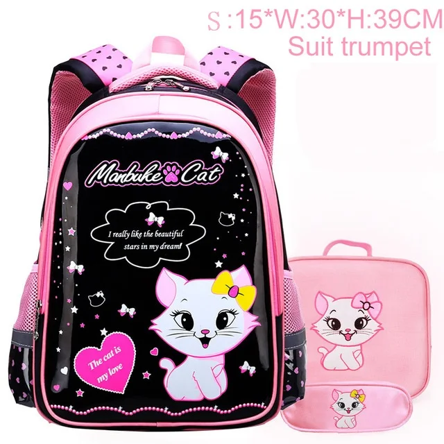 Начальная Школа Рюкзак портфель школьные рюкзаки для девочек красивые милые Мультяшки, для принцессы Кошка детский рюкзак для детей сумки кружево книжная сумка - Цвет: 5599-Black-Set-S