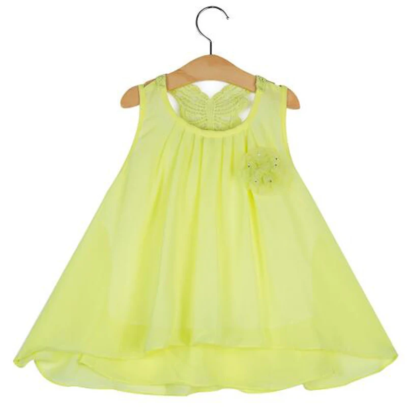 Летнее стильное платье для маленьких девочек, детская одежда шифоновое праздничное платье в пляжном стиле для маленьких девочек, праздничные платья принцессы с цветочным рисунком - Цвет: Yellow