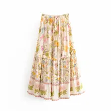 Модные женские гофрированные длинные юбки boho шикарные летние Цветочный Принт Кисточкой бант Нижняя юбка Повседневная jupe femme