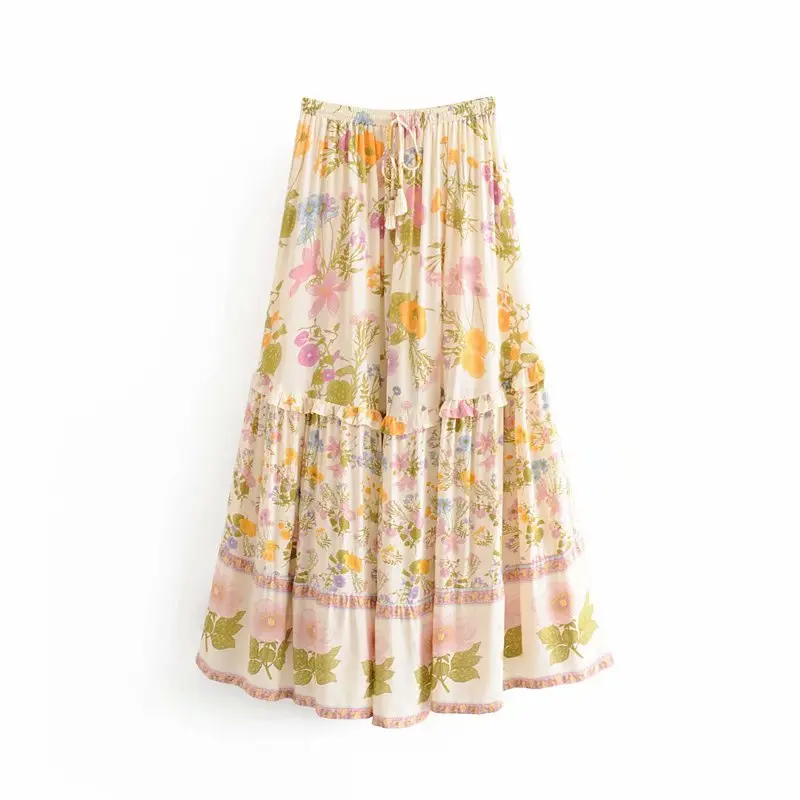 Модные женские гофрированные длинные юбки boho шикарные летние Цветочный Принт