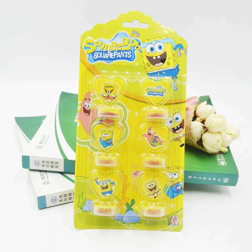 

6pcs/set Spongebob Party Decoration favors Rubber Stamp For Kids Decor Cartoon Seal Stamper Birthday Party Supplies souvenirs