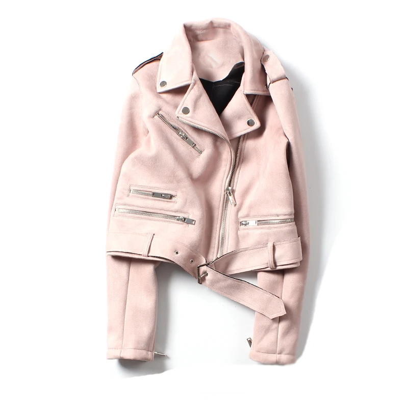 Fitaylor новая весенняя куртка из искусственной замши Женская байкерская куртка Базовая уличная верхняя одежда короткая мотоциклетная черная Розовая Желтая кожаная куртка