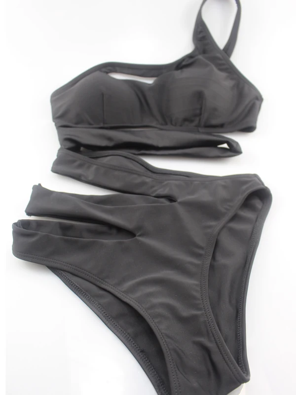 Женский слитный купальник maillot de bain синий/черный пикантный бандажный с вырезами