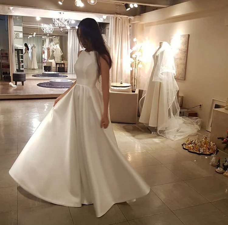 

wedding dress 2019 Cheap Satin Elegant Satin A Line Floor Length Long Bridal Gown Dresses plus size wedding dresses