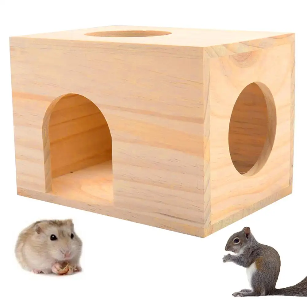 New Wood Pet Mouse Cabin Hamster Flat Top House Hideout Sleeping Cage Nest Play Toy