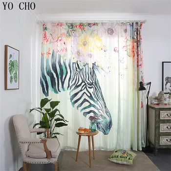 

YO CHO Modern Colorful zebra curtains for children curtains blackout Bedroom Finished Product Blind Curtain Window Sheer Curtain