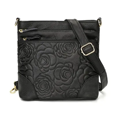 Винтажные сумки для женщин, натуральная кожа, сумки через плечо, высокое качество, цветок, тоут, женская сумка через плечо - Цвет: Черный