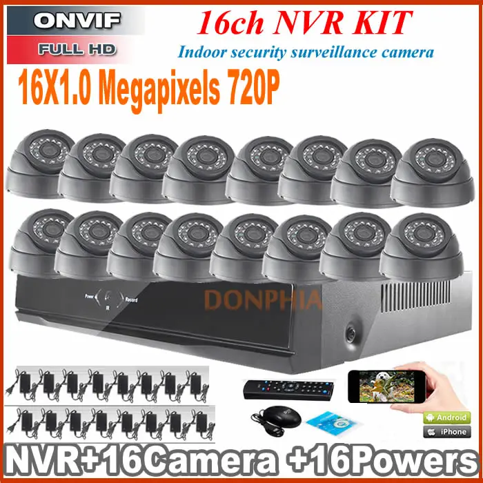 Home monitoring 16CH HDMI NVR 720p 1.0MP HD IP Network Indoor Day Night IRcut Home Vidoe Surveillance Security Camera System kit