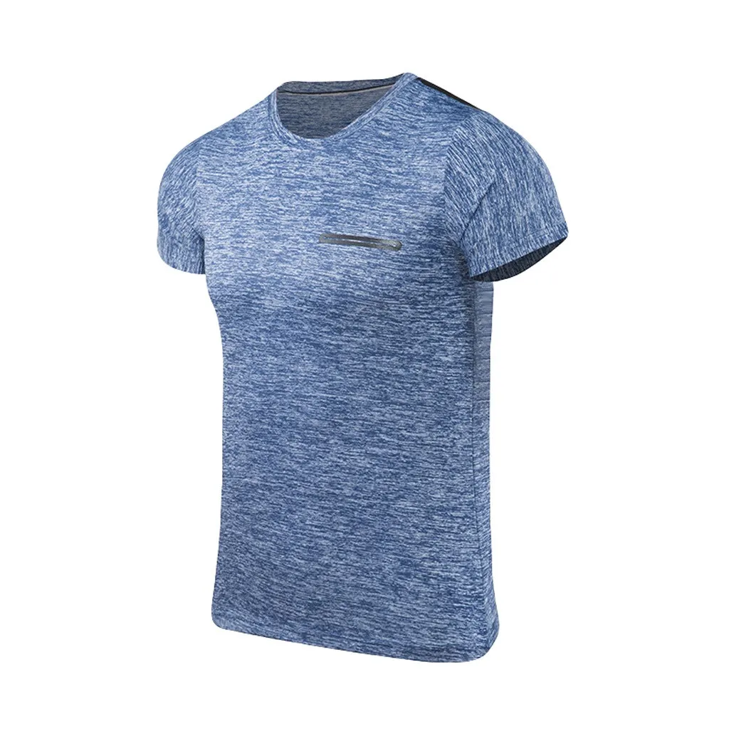 Chamsgend Мужская быстросохнущая Спортивная футболка дышащая эластичная с коротким рукавом размера плюс футболка Для Бега Фитнес Повседневная футболка Топы - Цвет: Sky Blue