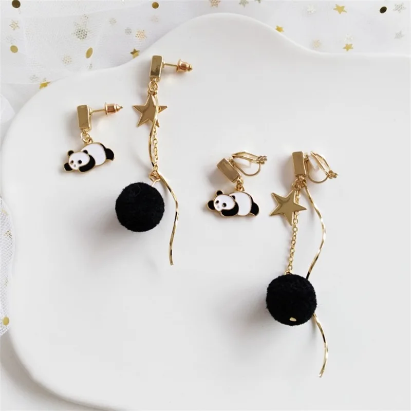 2019 корейская мода животное панда из мультфильма Асимметричные Длинные висячие