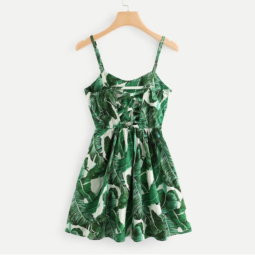 

2019 New Stylish Female's Kleid Fashion Women Floral Print Bandage Hollow Out Elastic Waist Mini Dress Abito da donna alla moda