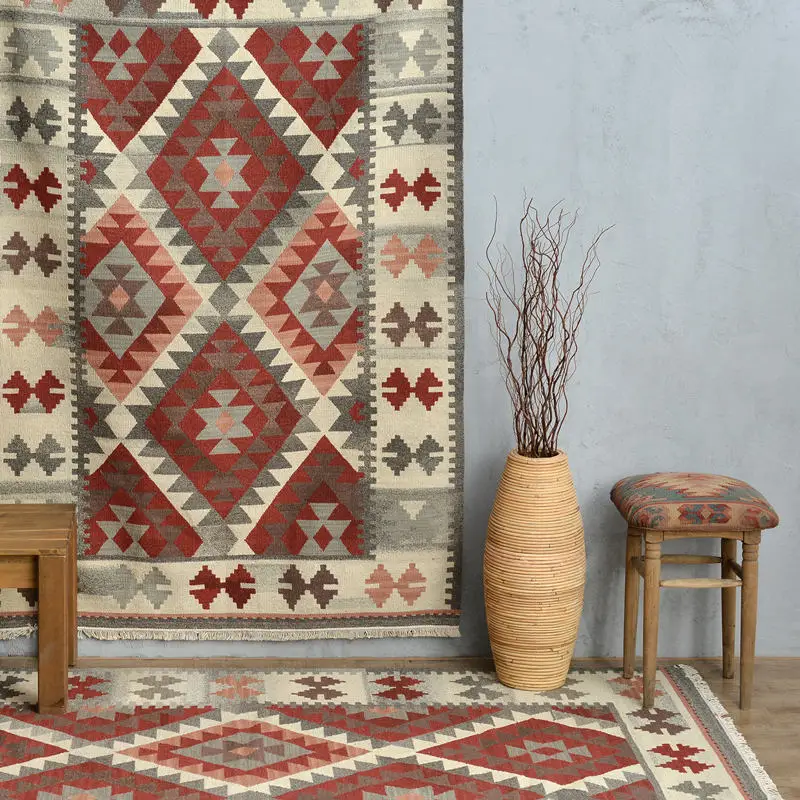 

American retro Turkish KILIM hand-woven wool home antique living room coffee table sofa bedroom carpet gc137kli08yg2