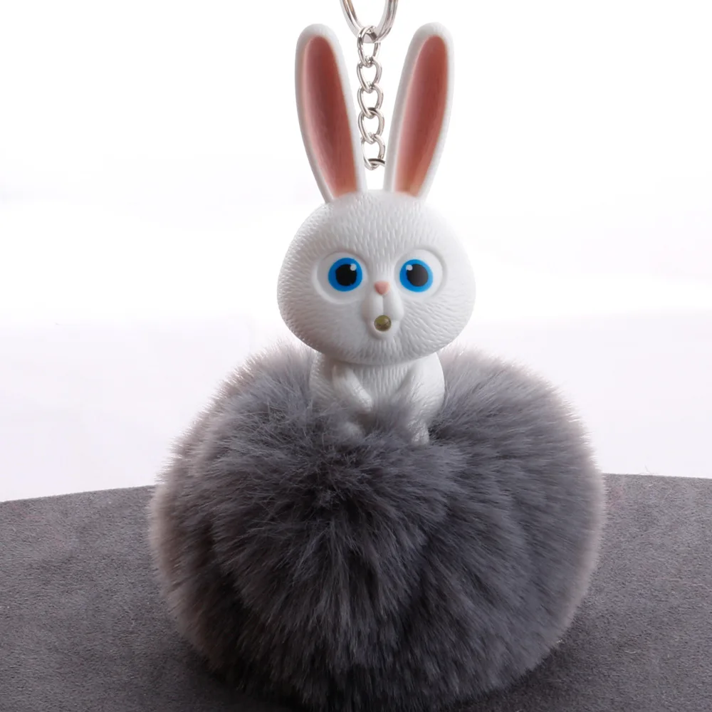 

New Mini Plush Kawaii rabbit Fur Ball keychain Soft Toys Cute Kids Plush Dolls pompom fluffy Charm Baby For Girls Women gift