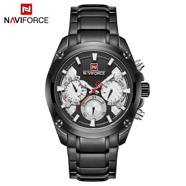 Новые модные мужские s наручные часы naviforce Militray Спортивные кварцевые 24 часы с датой мужские часы полностью стальные водонепроницаемые мужские наручные часы - Цвет: black white