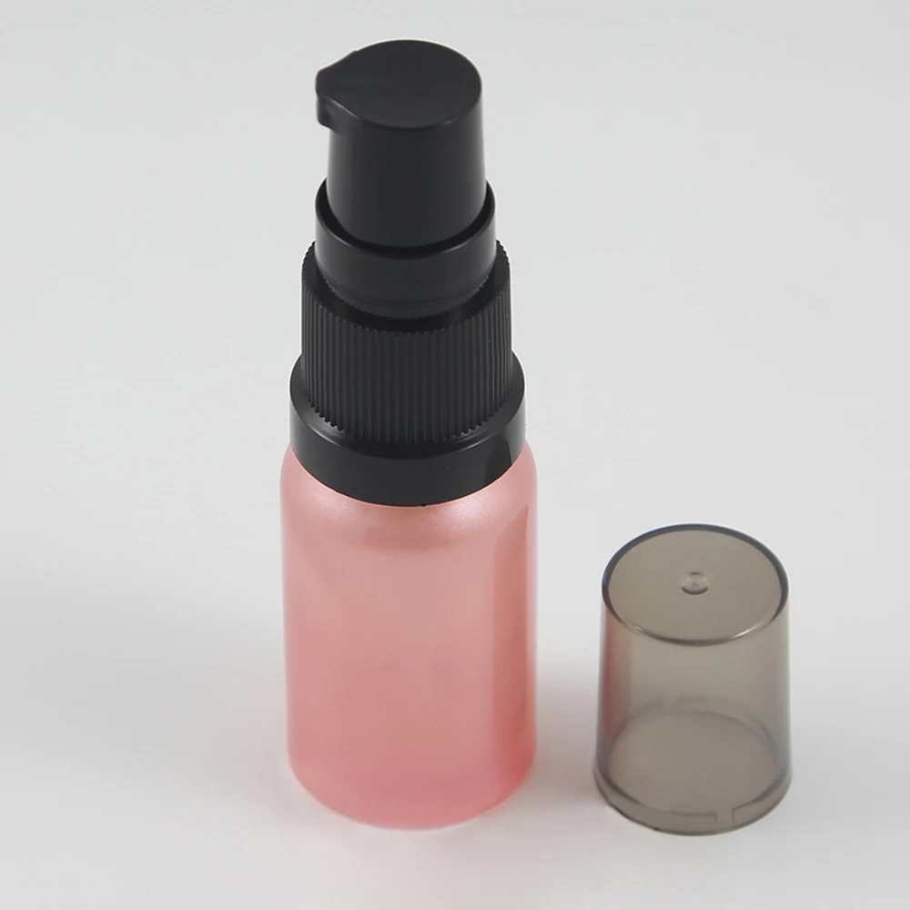 50pcs-wholesale-10-ml-pink-color-glass-lotion-conrainer-with-black-plastic-pump-10ml-mini-glass-cosmetic-bottle-for-liquid