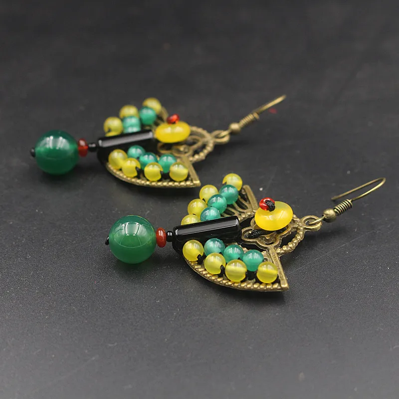 Yanting Ethnic Earrings Natural Colorful Stone Earings Fashion Jewelry Vintage Peacock Feather Handmade Earrings For Women 005 (11)