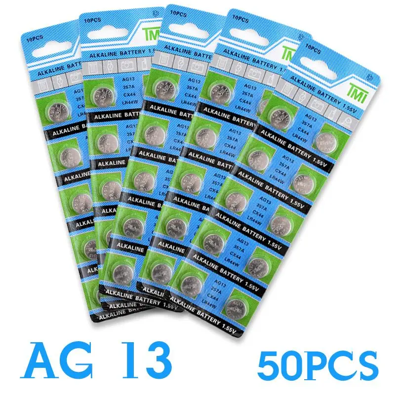 

Cheap 50 Pcs /lot Hot AG13 LR44 357A S76E G13 Button Coin Cell Battery Batteries 1.55V Alkaline EE6257
