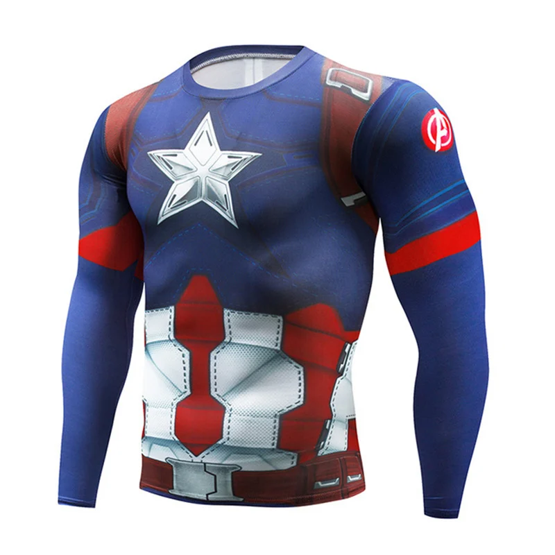 

Marvel Spiderman Captain America 3D Printed Tights Men Compression Shirt Character Comics Jerseys Gym Cycling Sport Base Layer