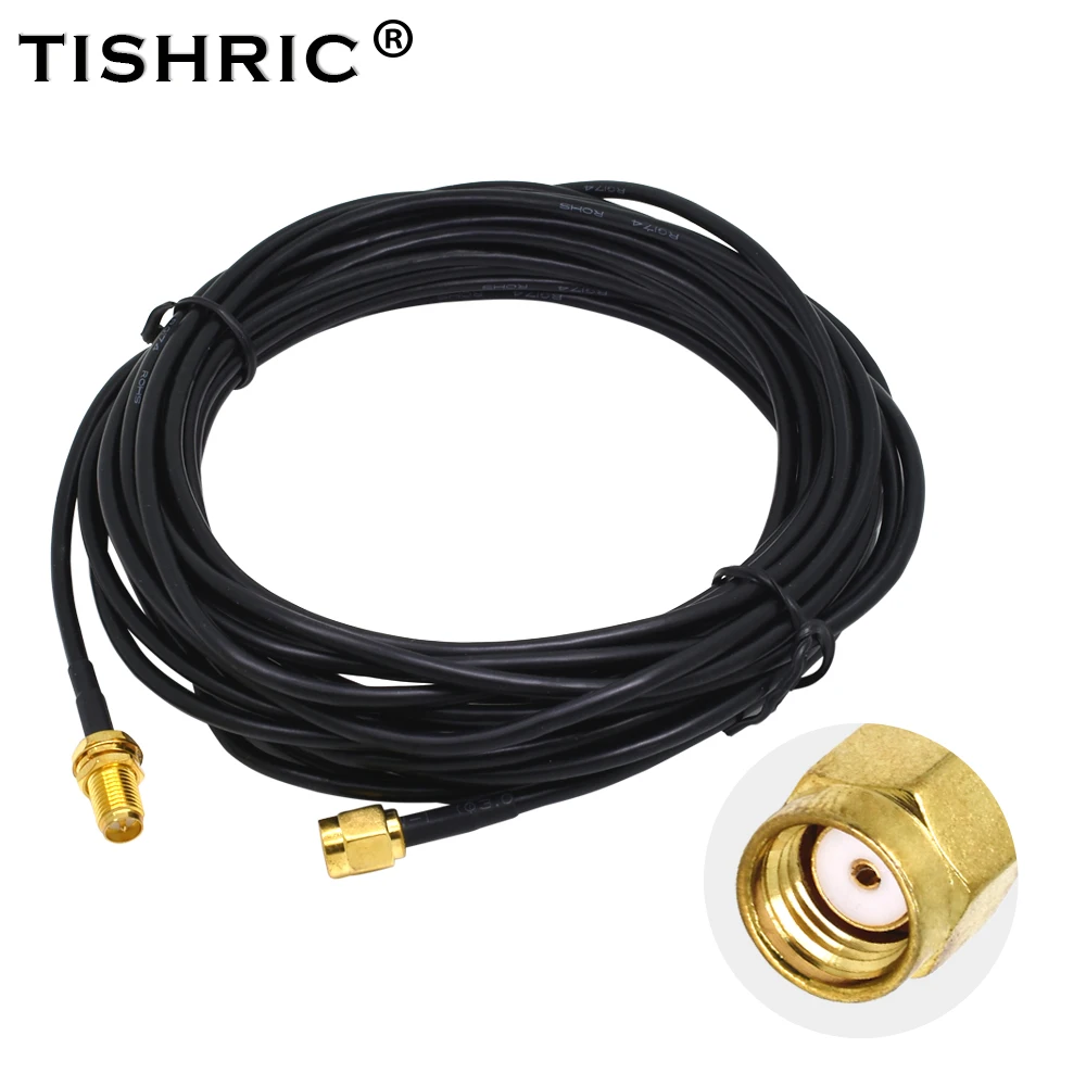 

TISHRIC 2018 Pure Copper Gold Plated Male to Female Antenna RG174 RP-SMA Extension Cable WiFi Wi-Fi 6m For Router Wlan