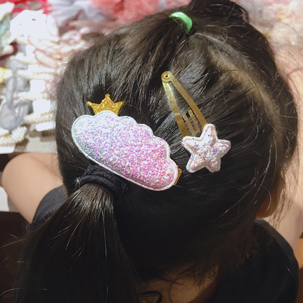 6pcs Rainbow Kawaii Padded Glitter Cloud Crown Patches Applique For Clothes Sewing DIY Baby Girl Hair Accessories Craft Decor