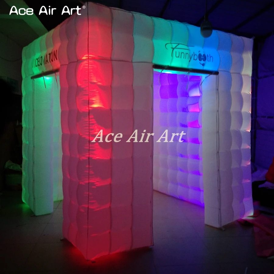  8ft L Funny led inflatable Lighting cubepop up funny photo Booth with foldable door covers and free