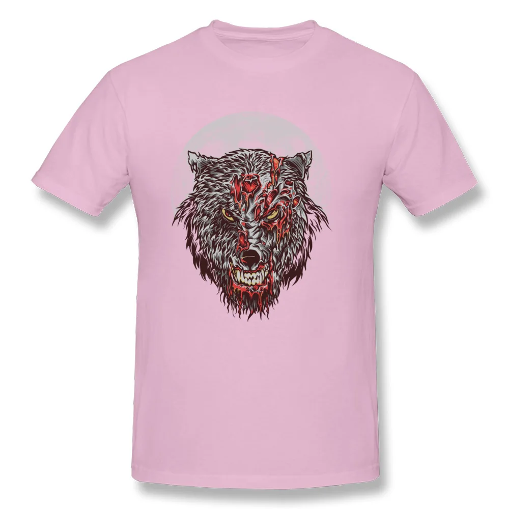 Zombie Wolf O-Neck Tshirts Father Day Tops T Shirt Short Sleeve Cute All Cotton Simple Style T-shirts Slim Fit Men Zombie Wolf pink