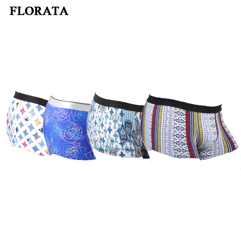 FLORATA лед шелк удобное нижнее белье мужские среднего роста Slim-Fit боксер Печать Трусы мужские плотные бесшовные шорты