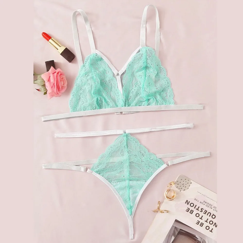 

Women Bra Thong Set Plus Size S-XL Fashion Lace Sleepwear Lingerie Underwear Bra Thong Set lenceria conjunto lingerie 35#