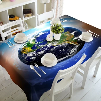 

3D Tablecloth Blue Sky Earth Stars in Space Merry Christmas Waterproof Thicken Rectangular and Round Table Cloth for Wedding