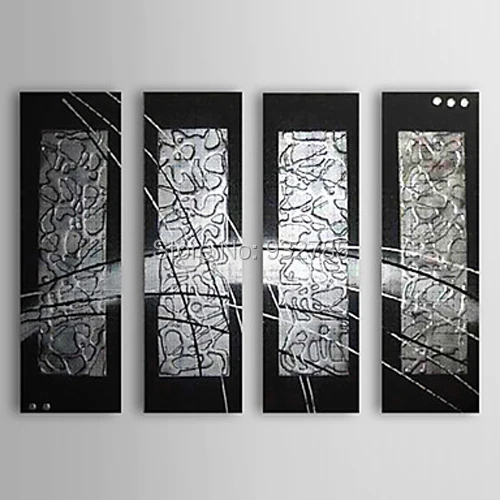 4 Piece Set 100 Hand Painted Thick Black Silver Abstract Oil Painting Wall Art Canvas Picture Home Decor Living Room Decor Living Room Decorating Themes Living Room Art Decorliving Room Decor Pictures Aliexpress