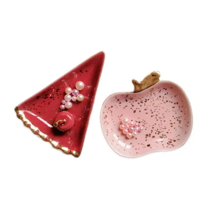 Nordic Ceramic Watermelon Apple Small Jewelry Dish Earrings Necklace Ring Storage Plates Fruit Dessert Display Bowl Decoration