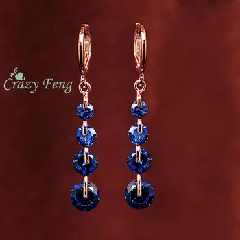 

Crazy Feng Free shipping Fashion New Women Gold-color pink CZ Crystal Pierced Dangle Drop Earrings Wedding Jewelry Earring