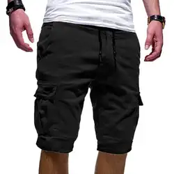 Летние повседневные мужские однотонные шорты-карго с несколькими карманами и кулиской