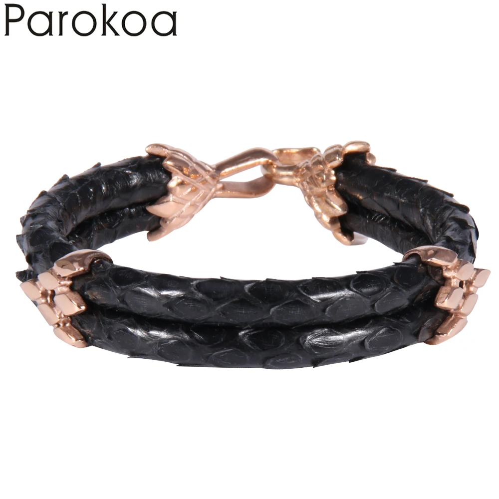 Genuine Python leather bracelet charm big snake skin bracelet with rose